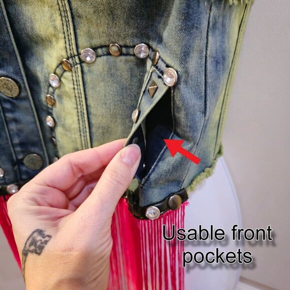 Iron Fist Denim Fringe Vest | Studded Button-Up S EUC Legacy Alt-Core Statement - Picture 6 of 15